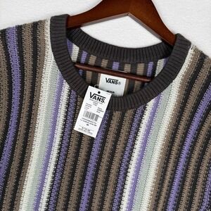 NEW Vans Premium Samuelson Sweater Vest Mens M Brown Purple Stripe Grandpacore